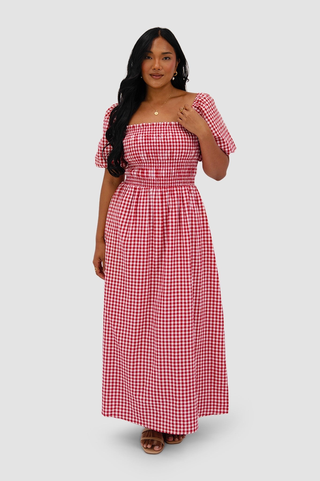 ISMAE MAXI DRESS RED GINGHAM - Fayt The Label