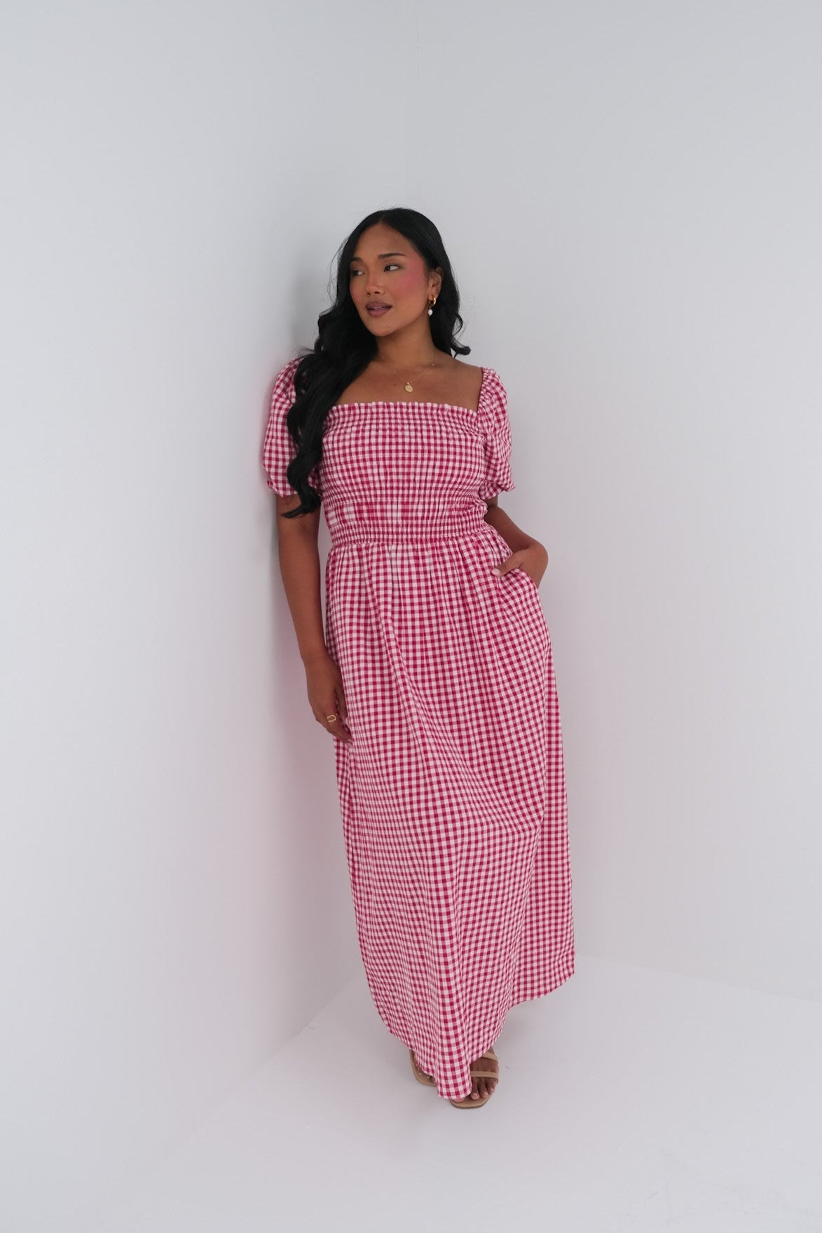 ISMAE MAXI DRESS RED GINGHAM - Fayt The Label
