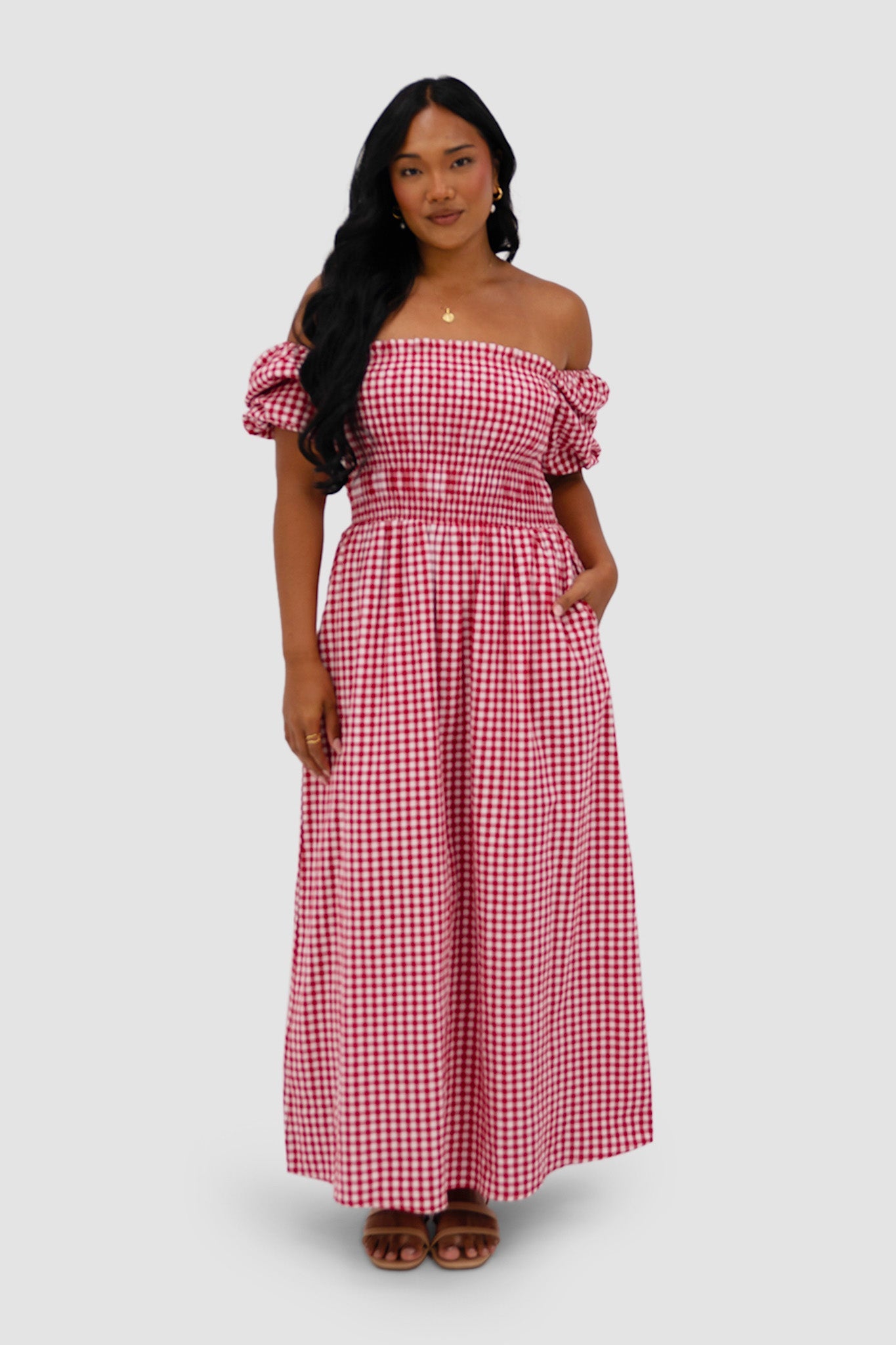 ISMAE MAXI DRESS RED GINGHAM - Fayt The Label