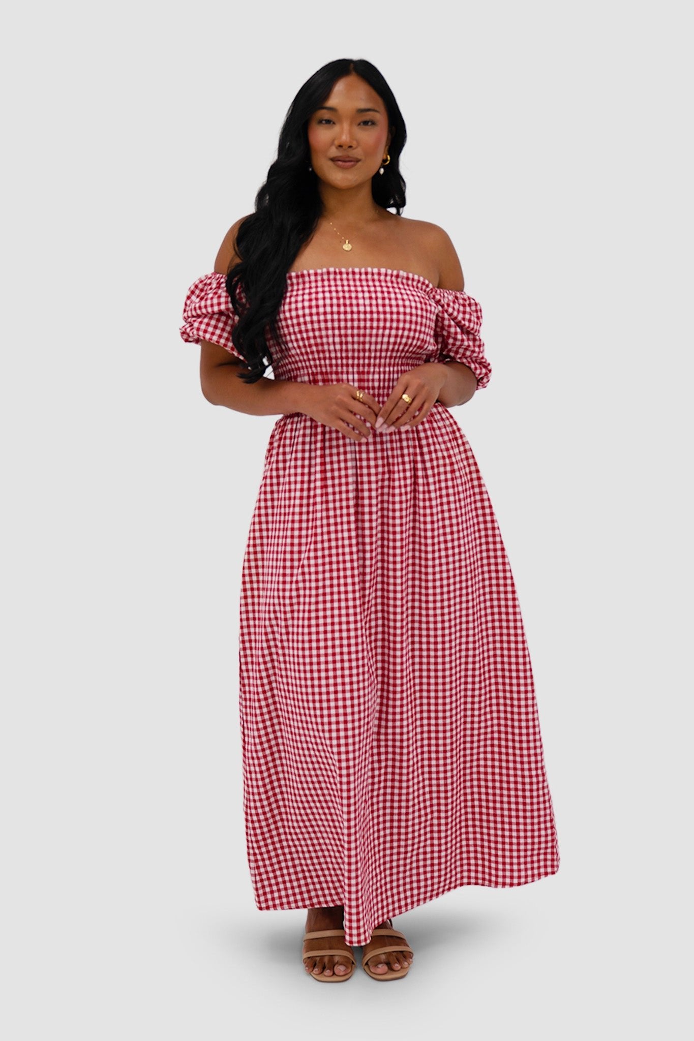 ISMAE MAXI DRESS RED GINGHAM - Fayt The Label