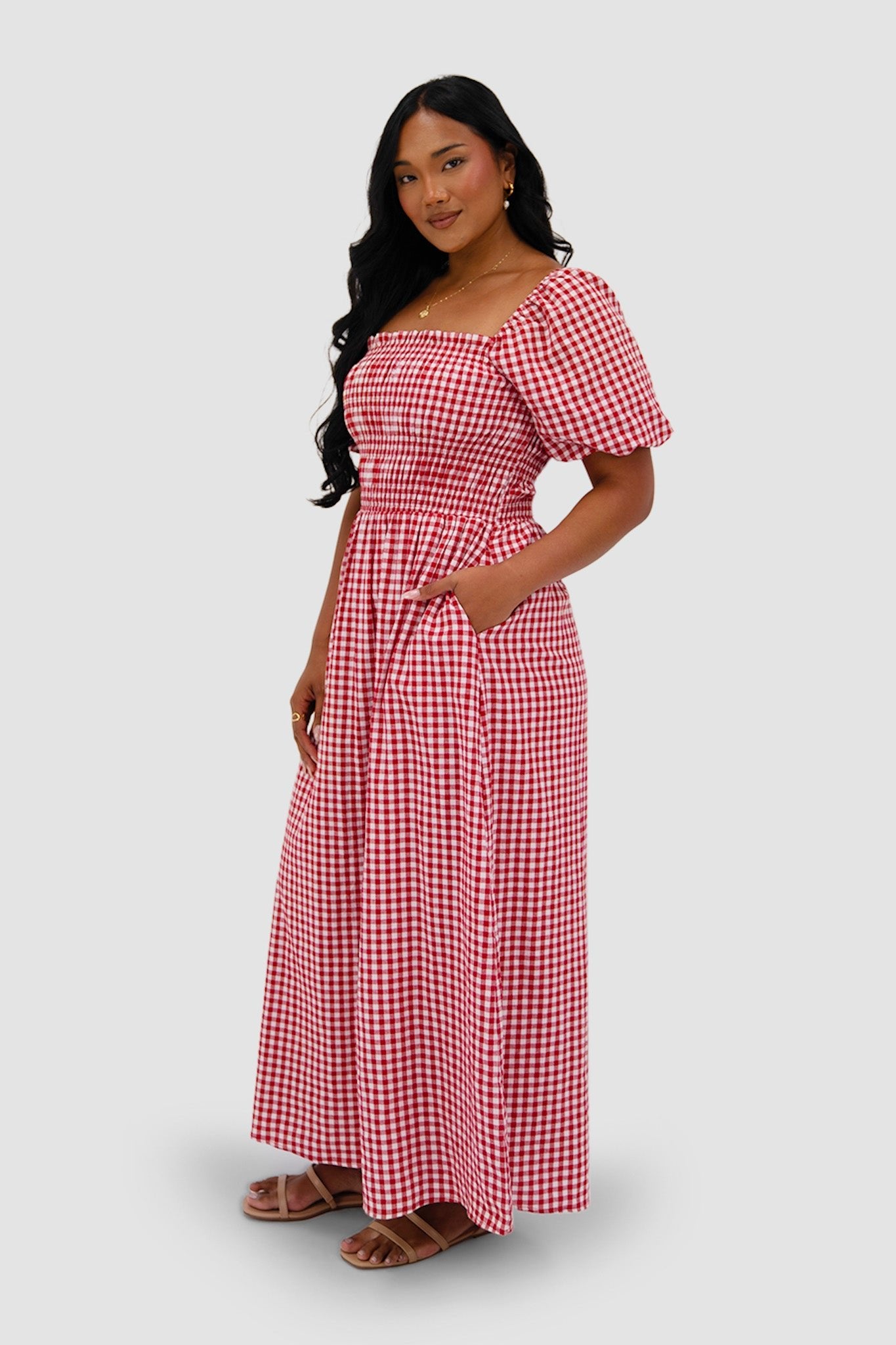 ISMAE MAXI DRESS RED GINGHAM - Fayt The Label