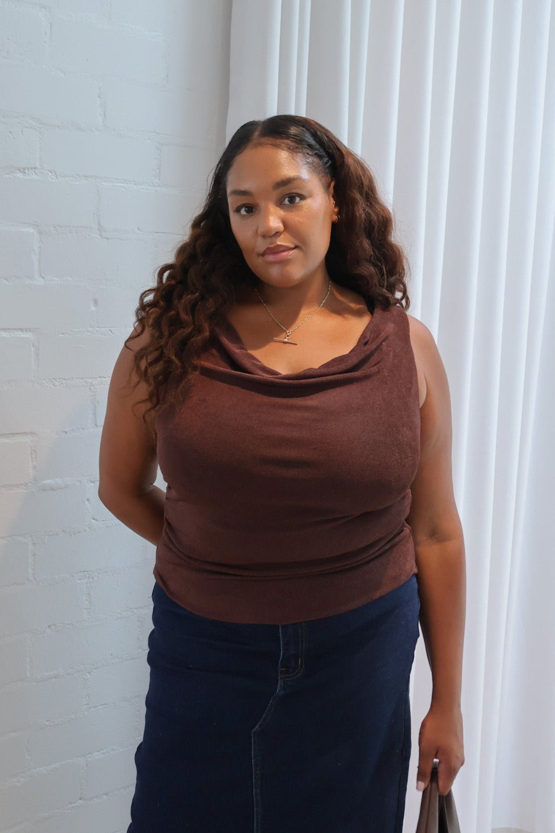 IVES COWL NECK TOP CHOC - Fayt The Label