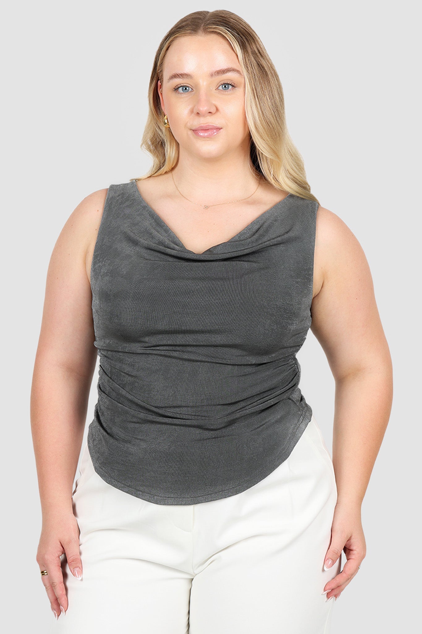 IVES COWL NECK TOP GUNMETAL - Fayt The Label