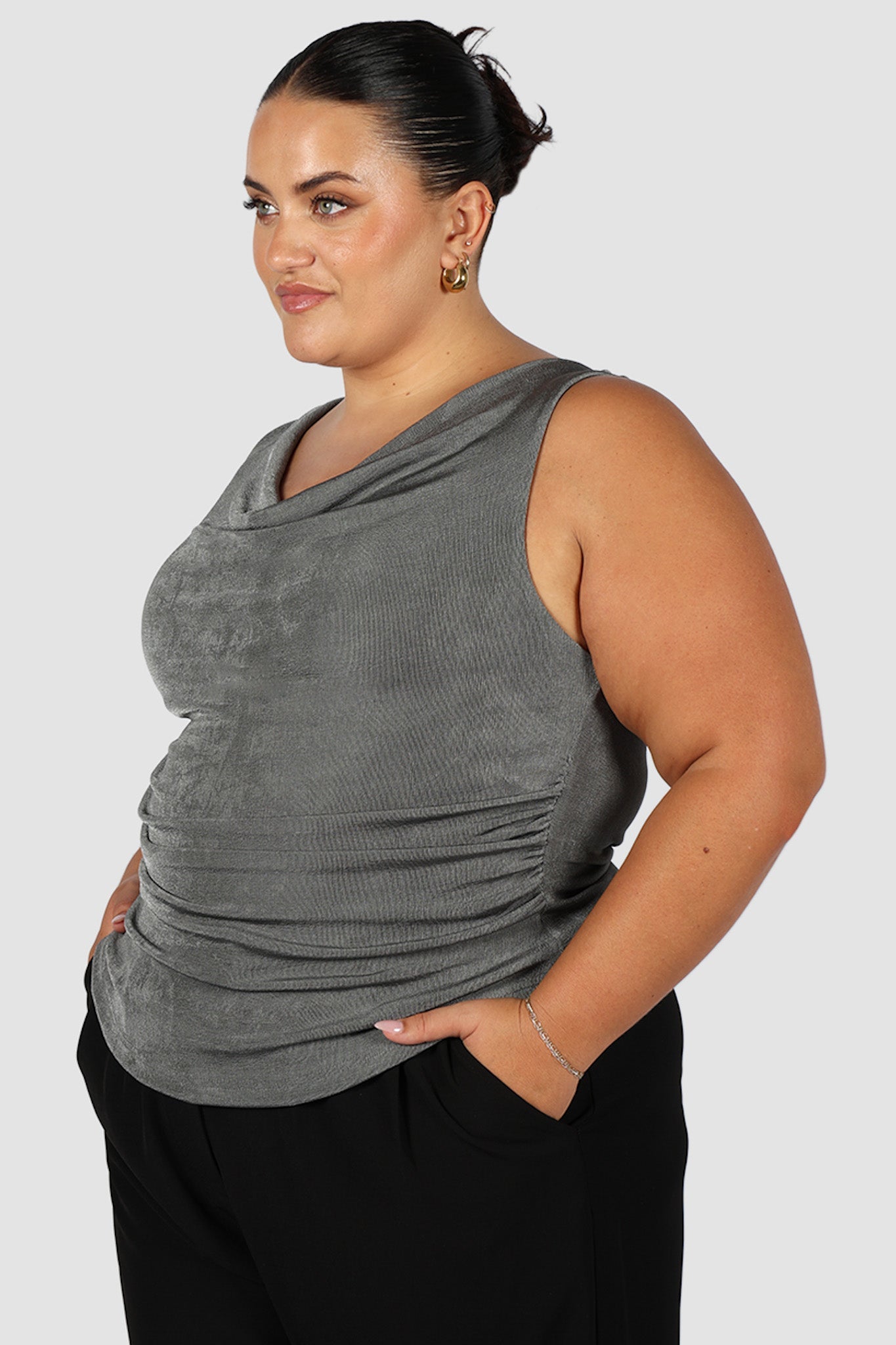 IVES COWL NECK TOP GUNMETAL - Fayt The Label