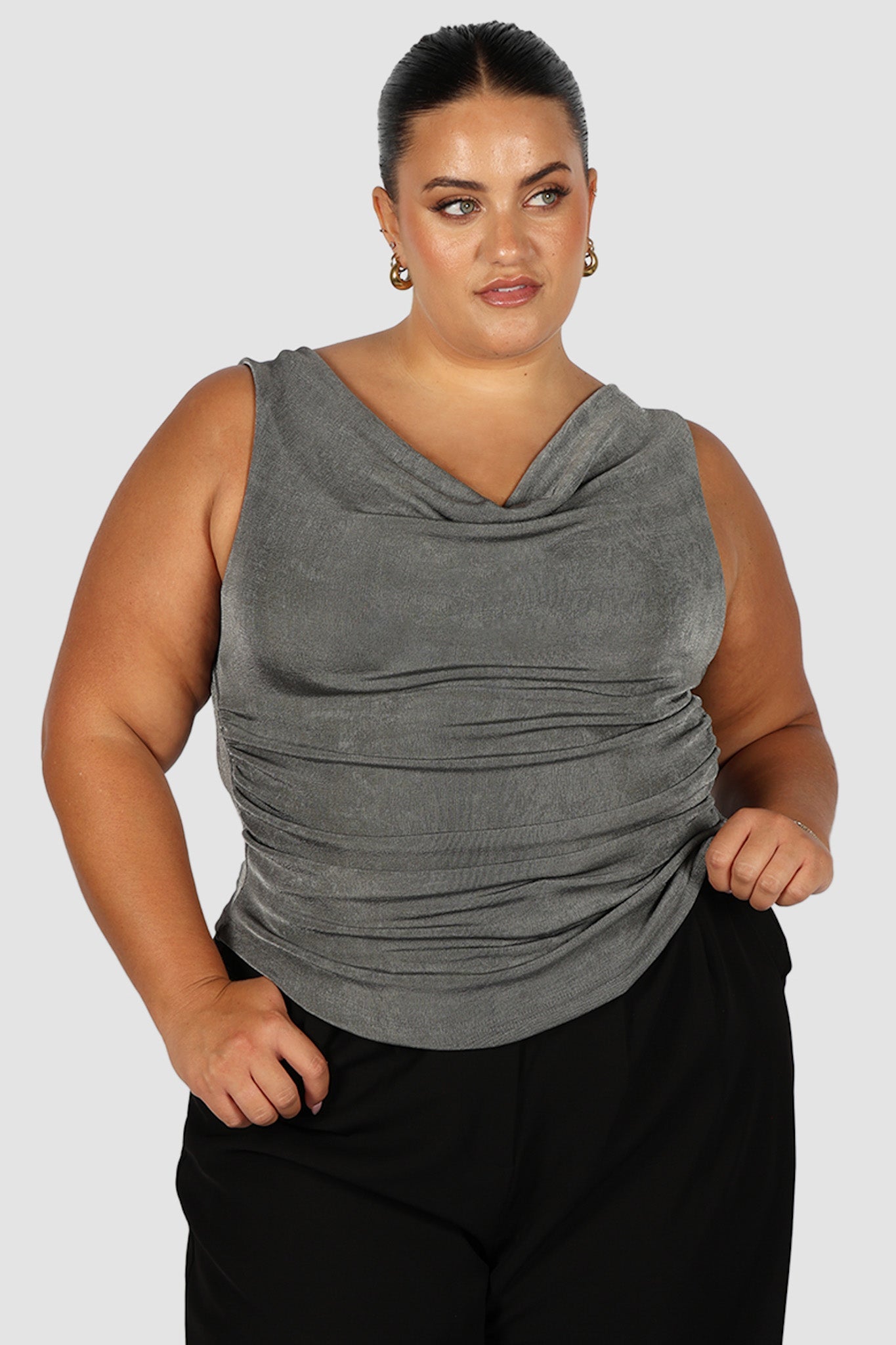 IVES COWL NECK TOP GUNMETAL - Fayt The Label