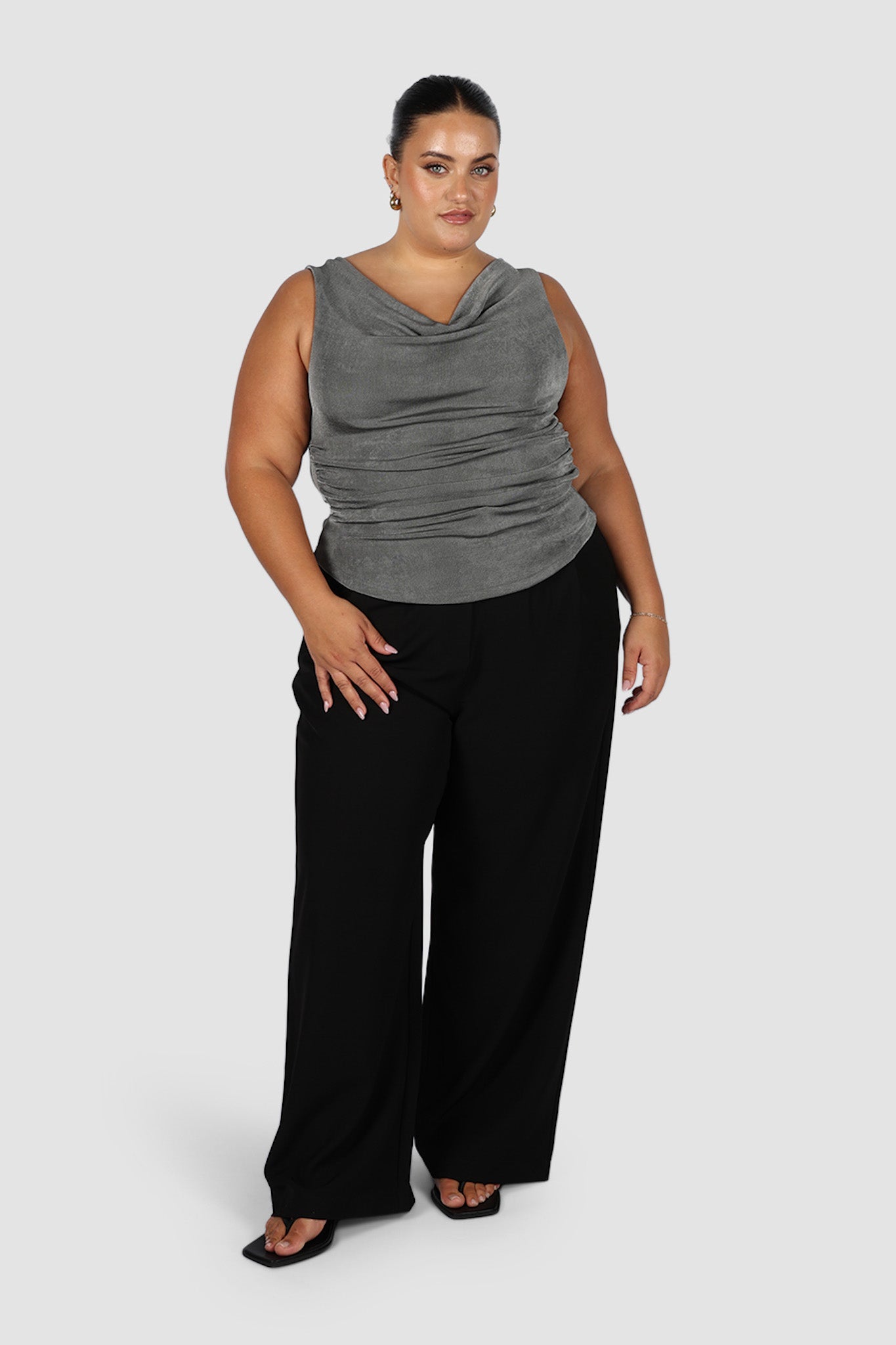 IVES COWL NECK TOP GUNMETAL - Fayt The Label