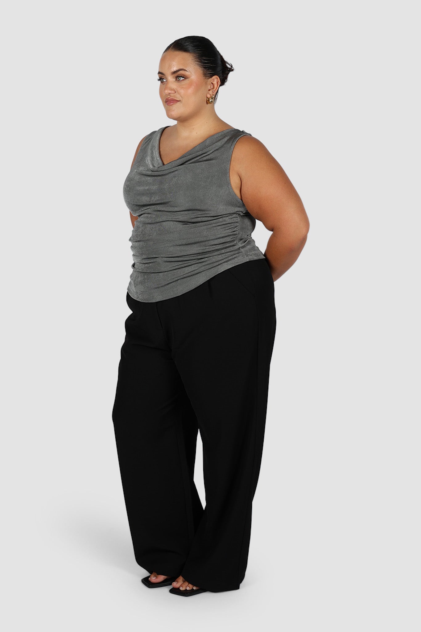 IVES COWL NECK TOP GUNMETAL - Fayt The Label