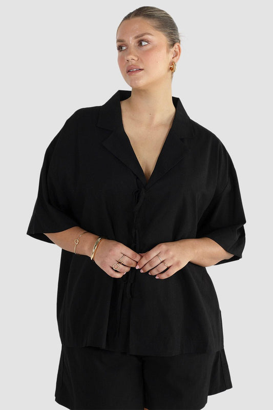 JUNIE OVERSIZED LINEN BLEND SHIRT BLACK - Fayt The Label