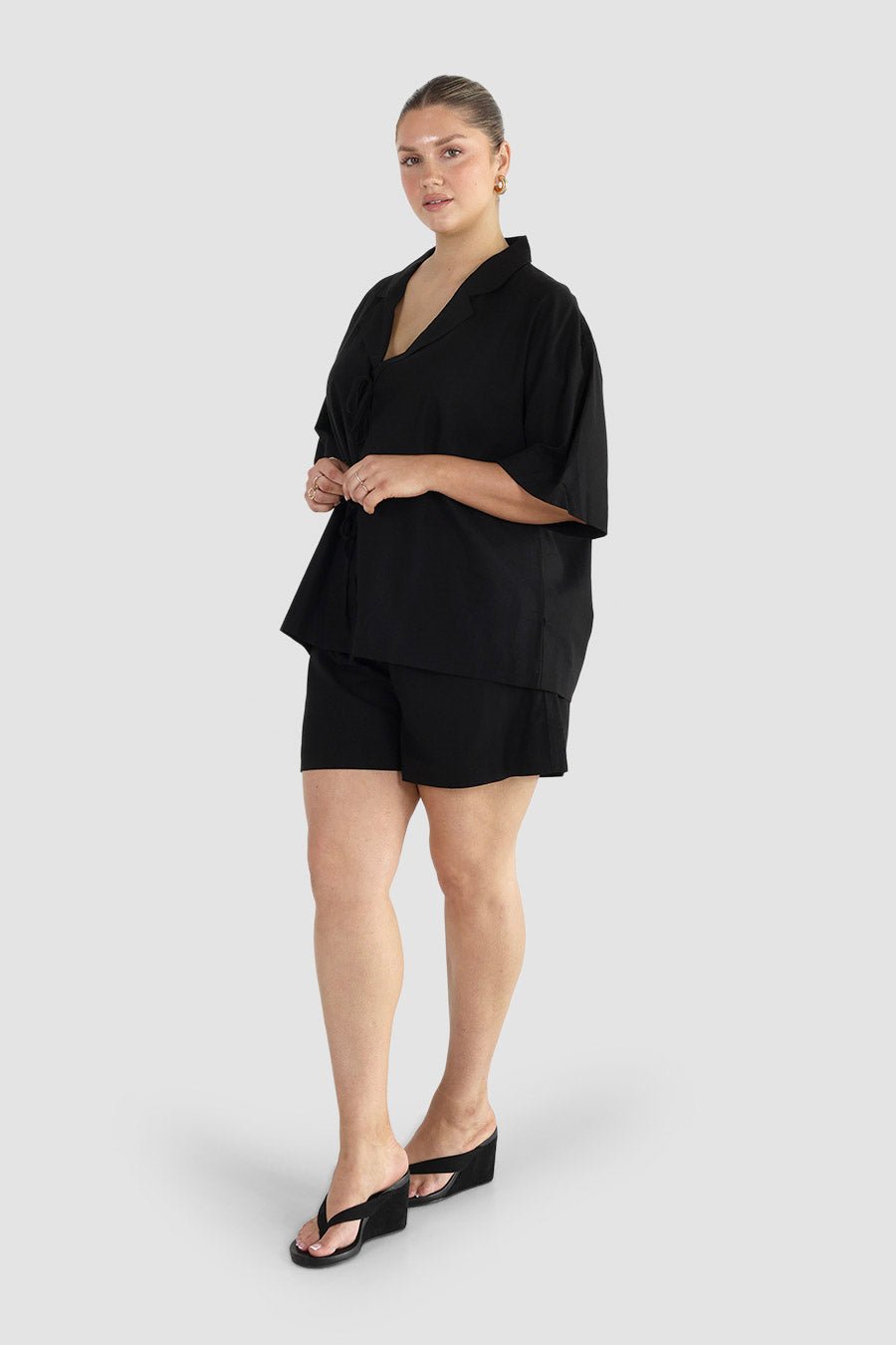 JUNIE OVERSIZED LINEN BLEND SHIRT BLACK - Fayt The Label