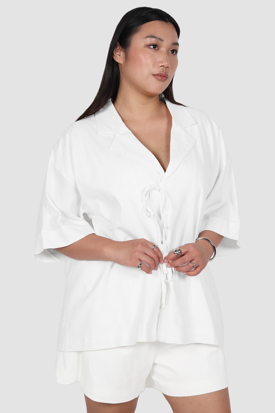JUNIE OVERSIZED LINEN BLEND SHIRT WHITE - Fayt The Label