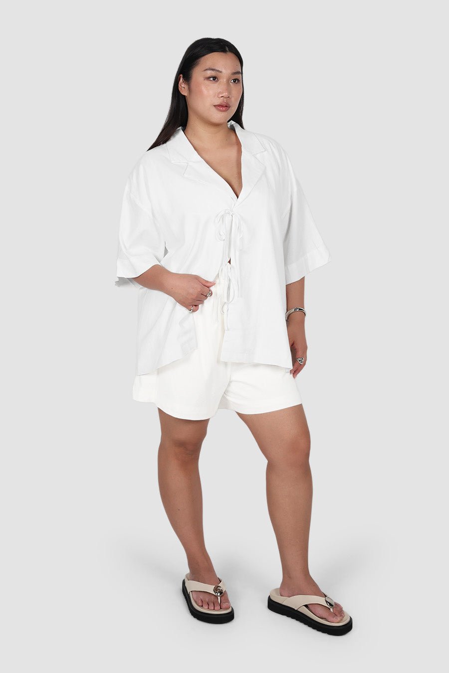 JUNIE OVERSIZED LINEN BLEND SHIRT WHITE - Fayt The Label
