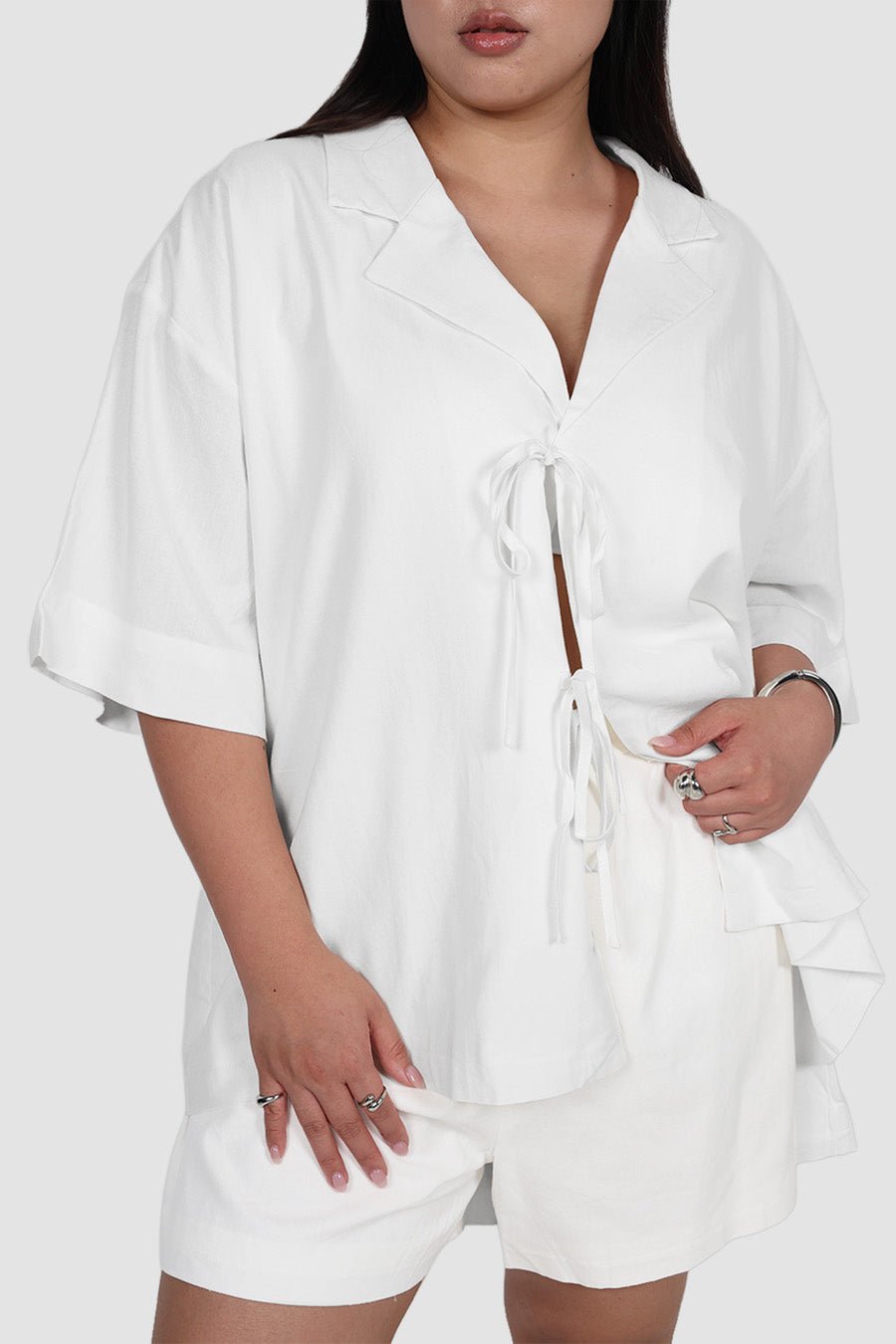 JUNIE OVERSIZED LINEN BLEND SHIRT WHITE - Fayt The Label