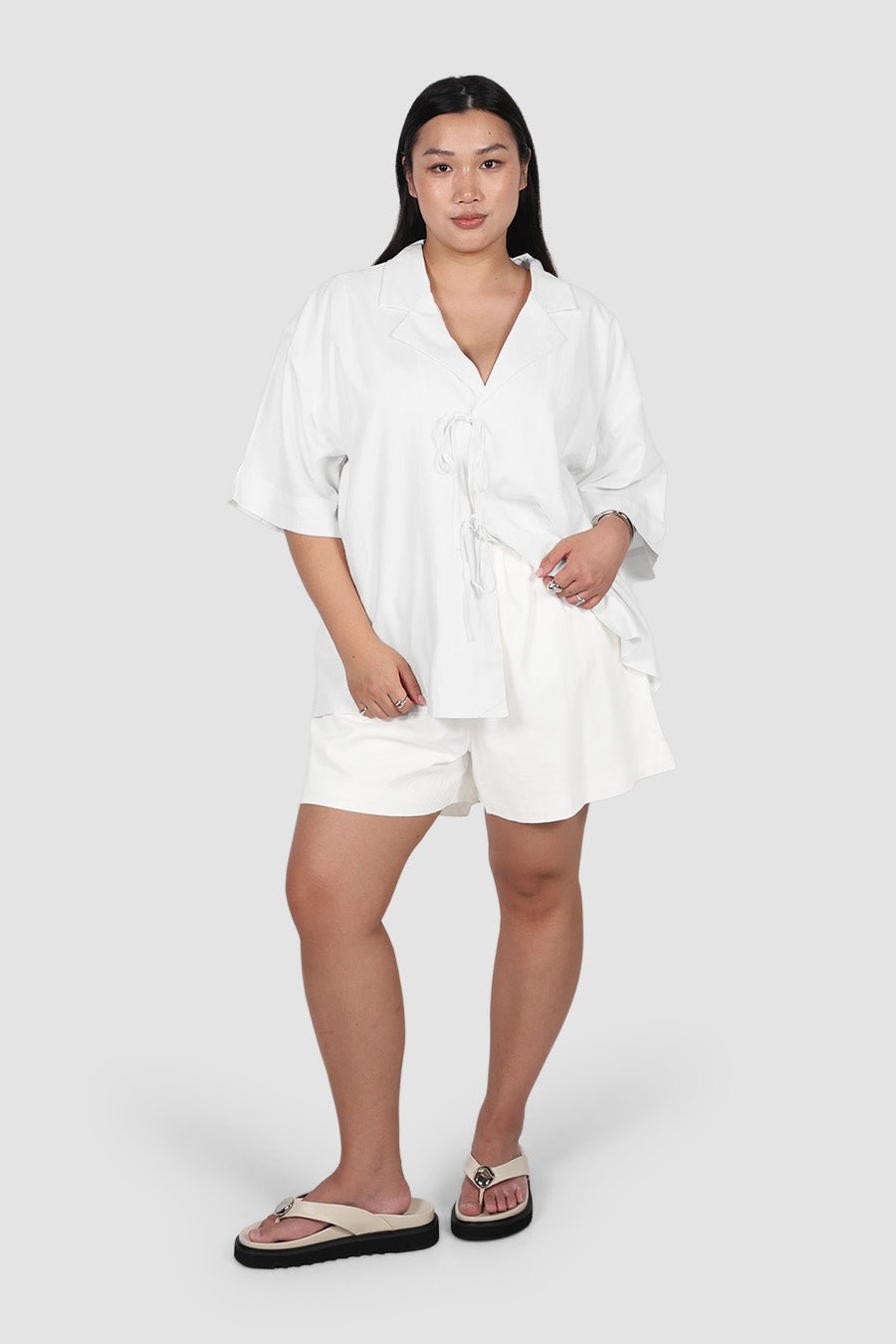 JUNIE OVERSIZED LINEN BLEND SHIRT WHITE - Fayt The Label