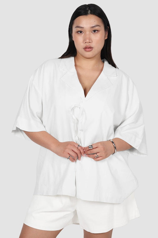 JUNIE OVERSIZED LINEN BLEND SHIRT WHITE - Fayt The Label