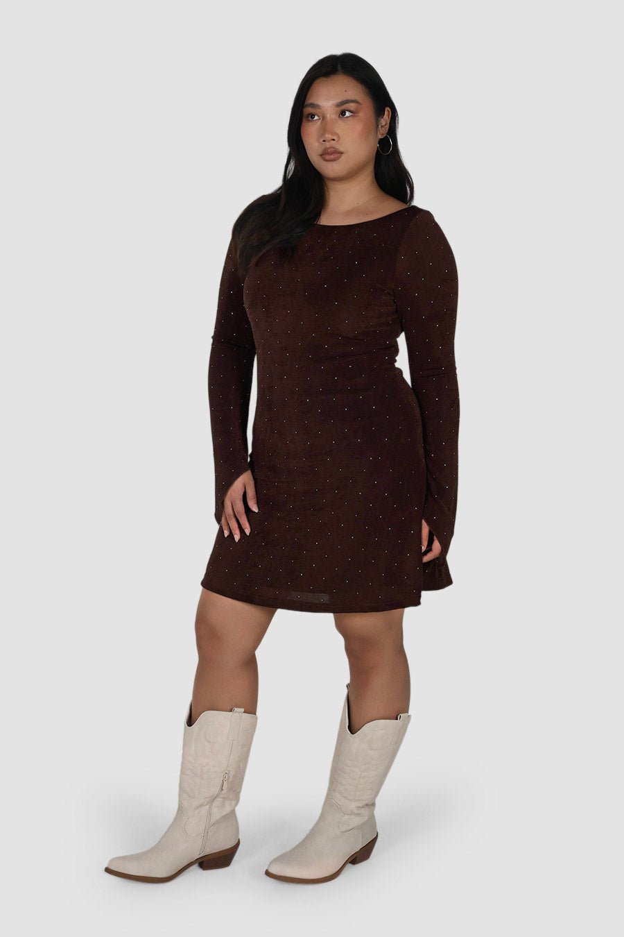 KENZIE MINI DRESS ESPRESSO SPARKLE - Fayt The Label