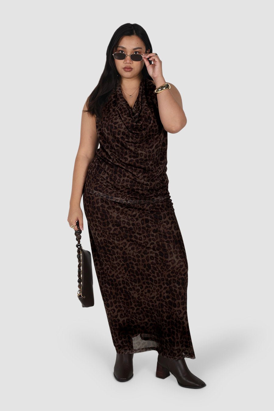 LALITA MAXI SKIRT CHOC LEOPARD - Fayt The Label