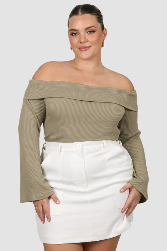 LOWEN OFF SHOULDER TOP KHAKI - Fayt The Label