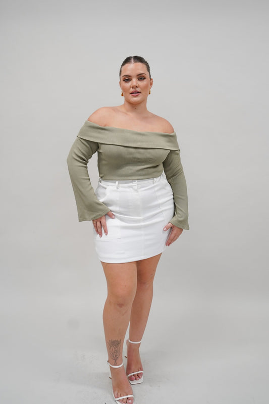 LOWEN OFF SHOULDER TOP KHAKI - Fayt The Label