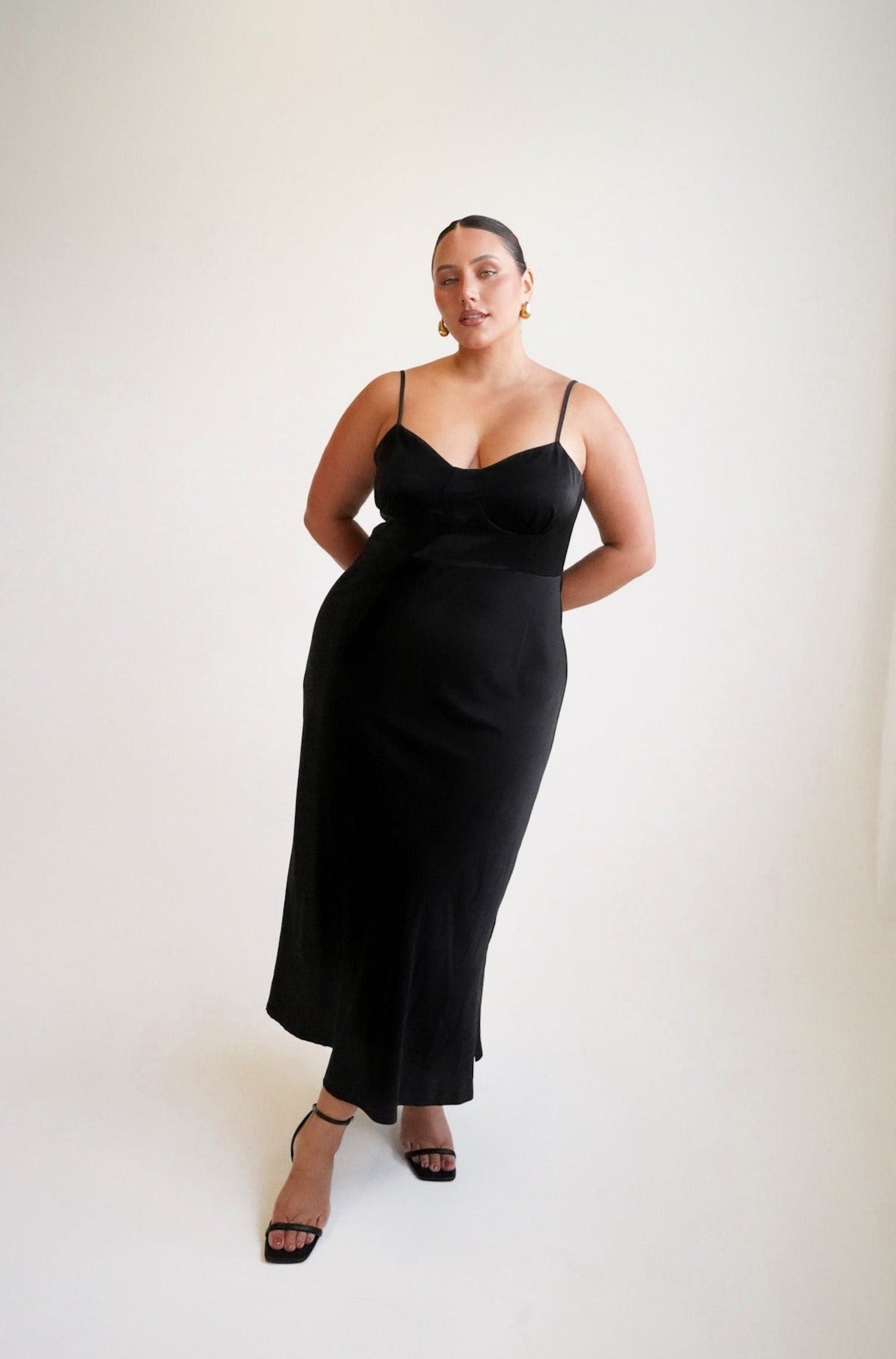 MARGOT SILKY SLIP MIDI DRESS BLACK - Fayt The Label