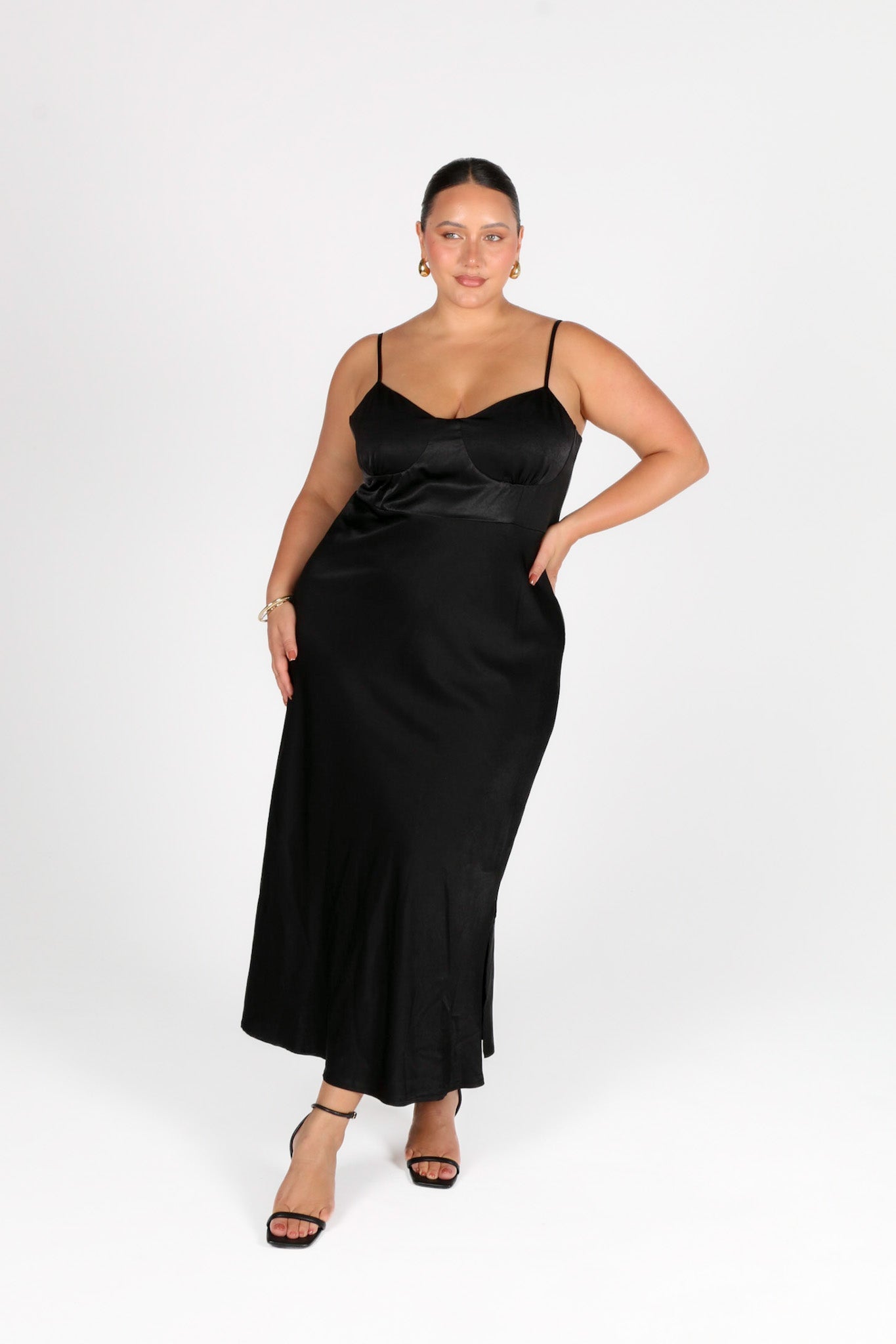 MARGOT SILKY SLIP MIDI DRESS BLACK - Fayt The Label