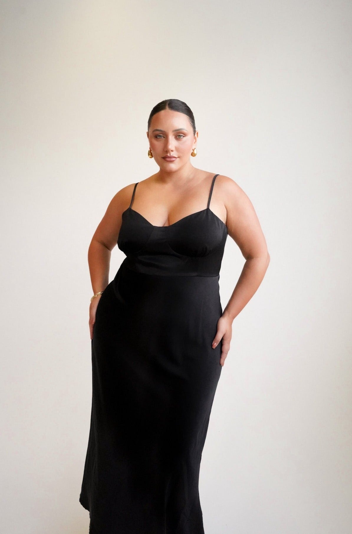 MARGOT SILKY SLIP MIDI DRESS BLACK - Fayt The Label