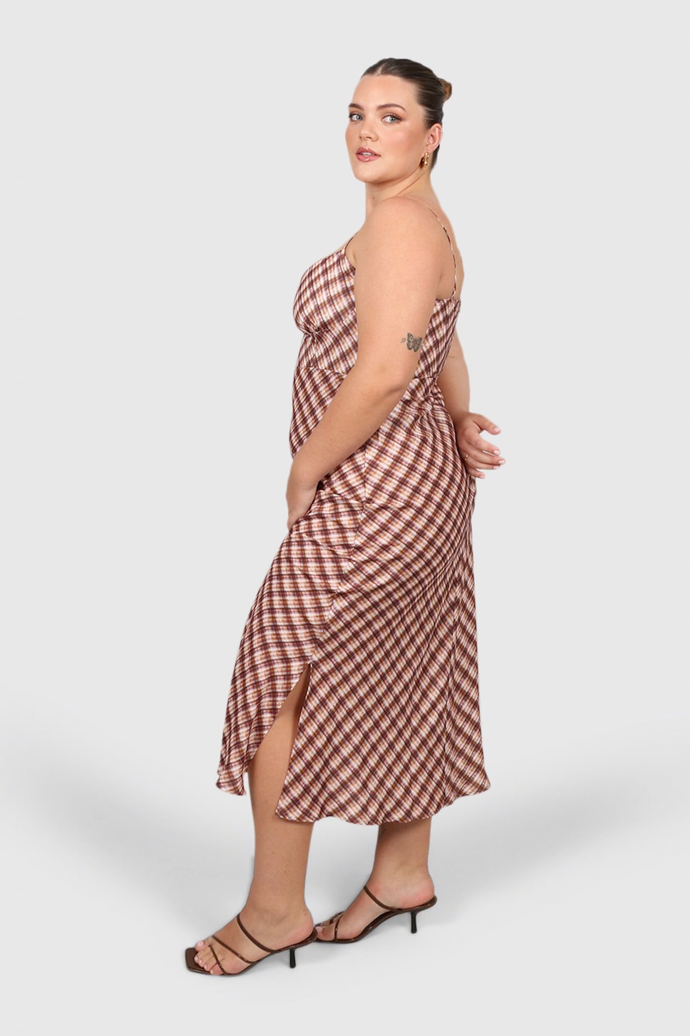MARGOT SLIP MIDI DRESS BROWN CHECK Fayt The Label MARGOT SLIP MIDI DRESS BROWN CHECK Fayt The Label