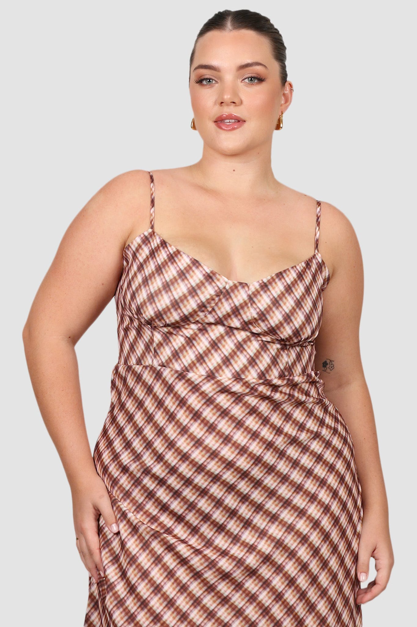 MARGOT SLIP MIDI DRESS BROWN CHECK Fayt The Label MARGOT SLIP MIDI DRESS BROWN CHECK Fayt The Label