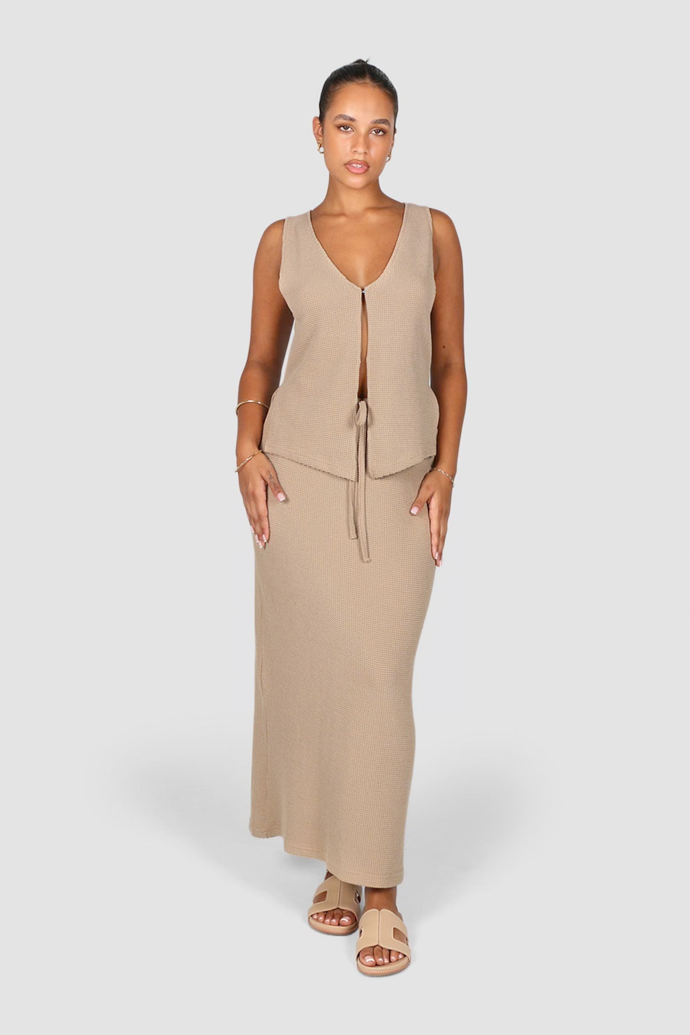 MARLEY WAFFLE MAXI SKIRT BISCUIT - Fayt The Label
