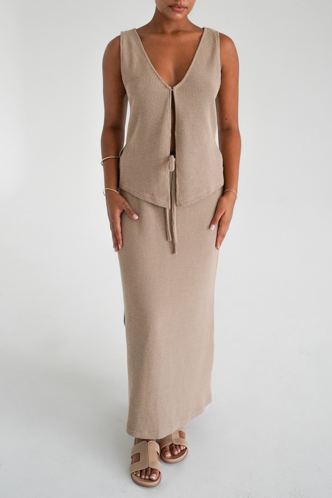 MARLEY WAFFLE MAXI SKIRT BISCUIT - Fayt The Label