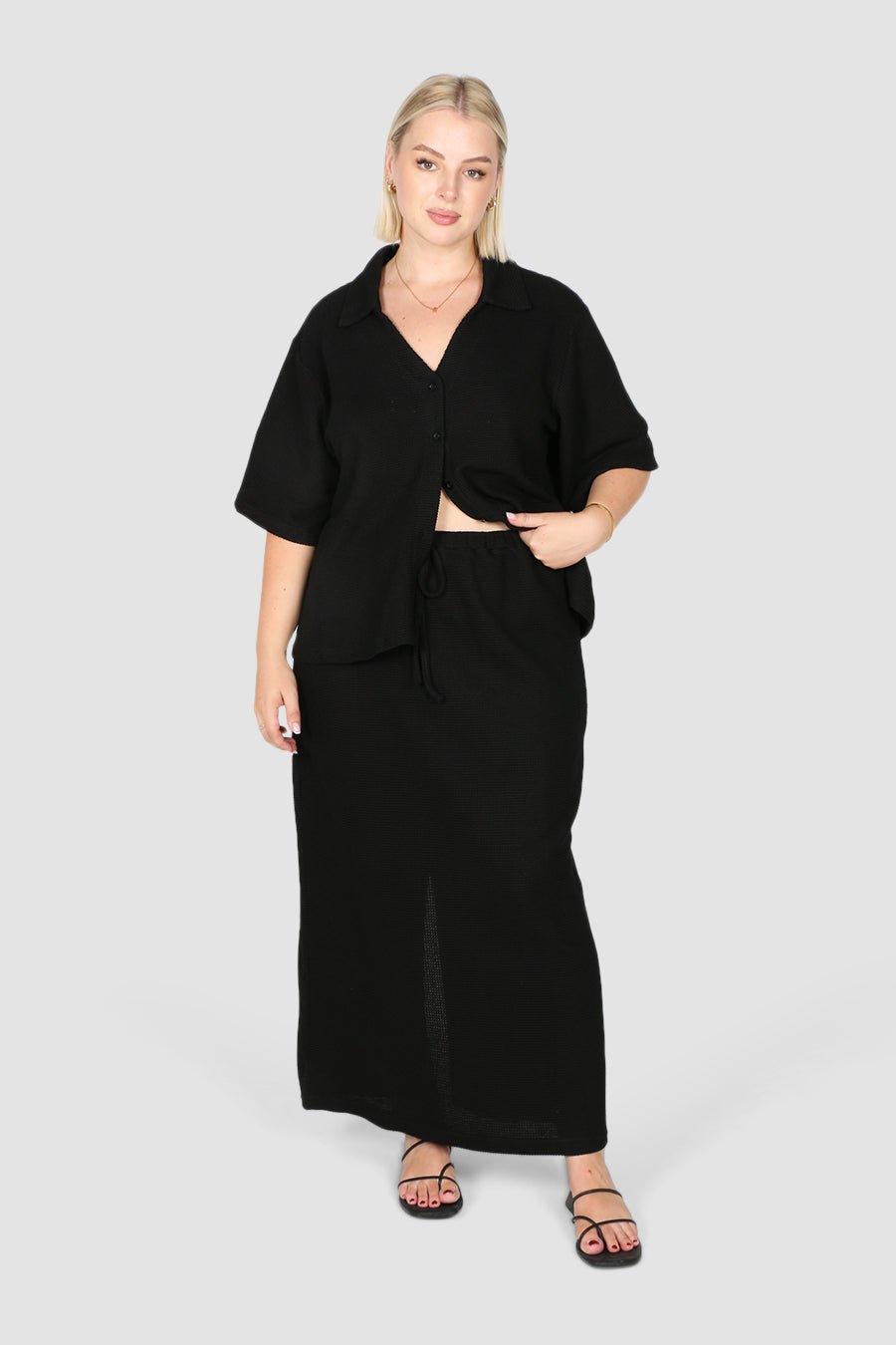 MARLEY WAFFLE MAXI SKIRT BLACK - Fayt The Label