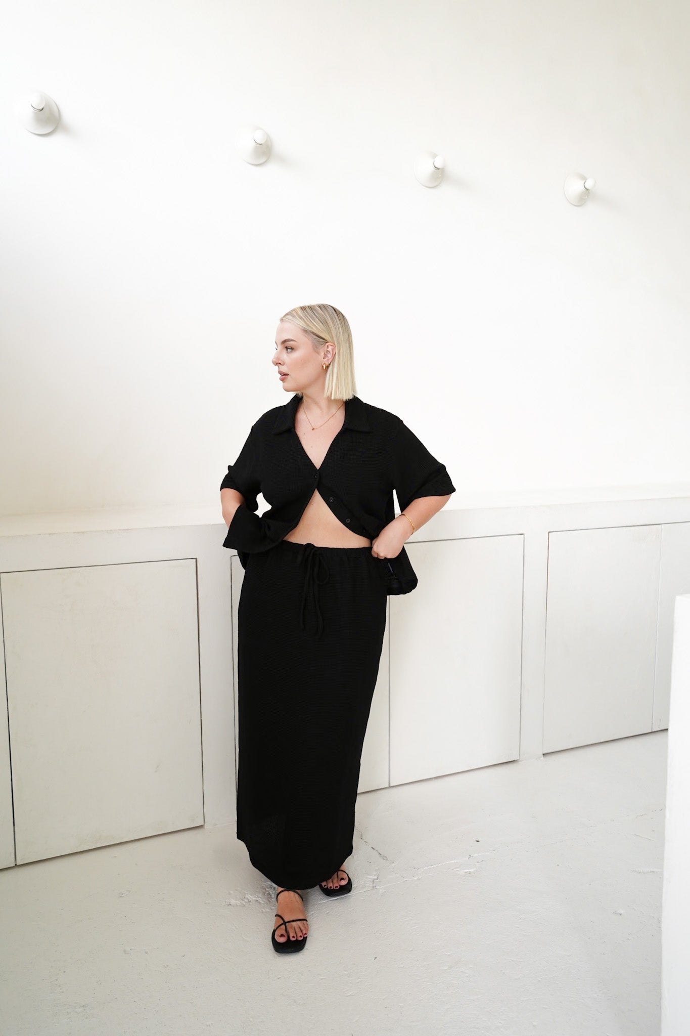 MARLEY WAFFLE MAXI SKIRT BLACK - Fayt The Label