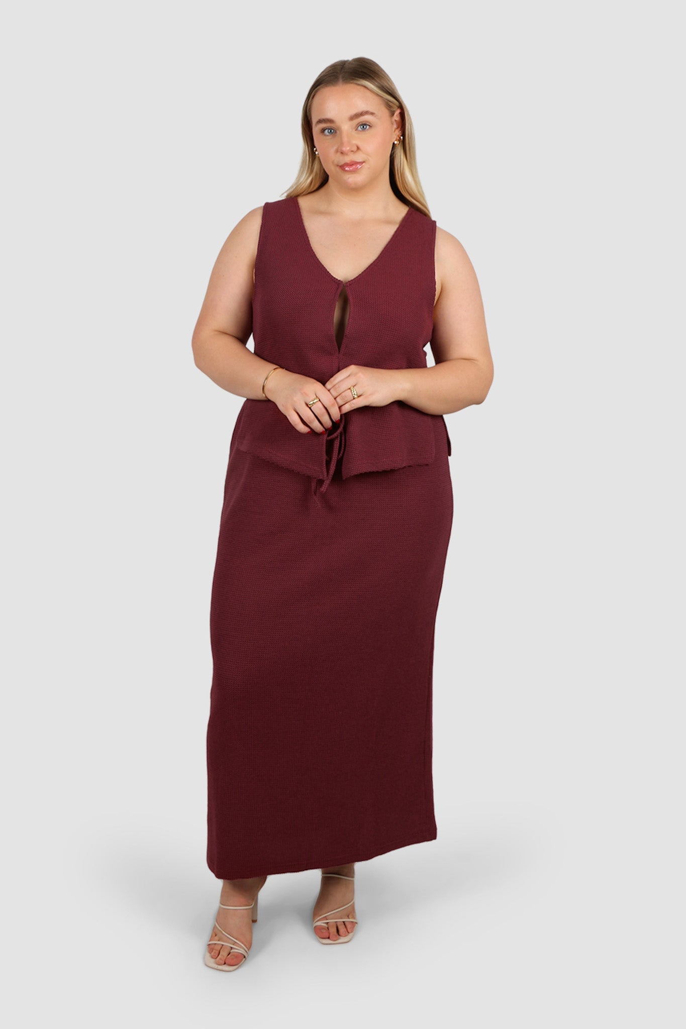 MARLEY WAFFLE MAXI SKIRT MERLOT - Fayt The Label