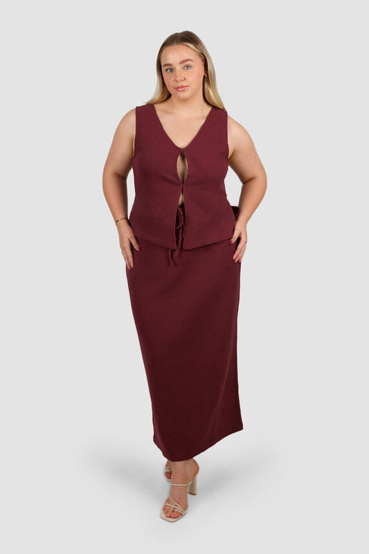 MARLEY WAFFLE MAXI SKIRT MERLOT - Fayt The Label