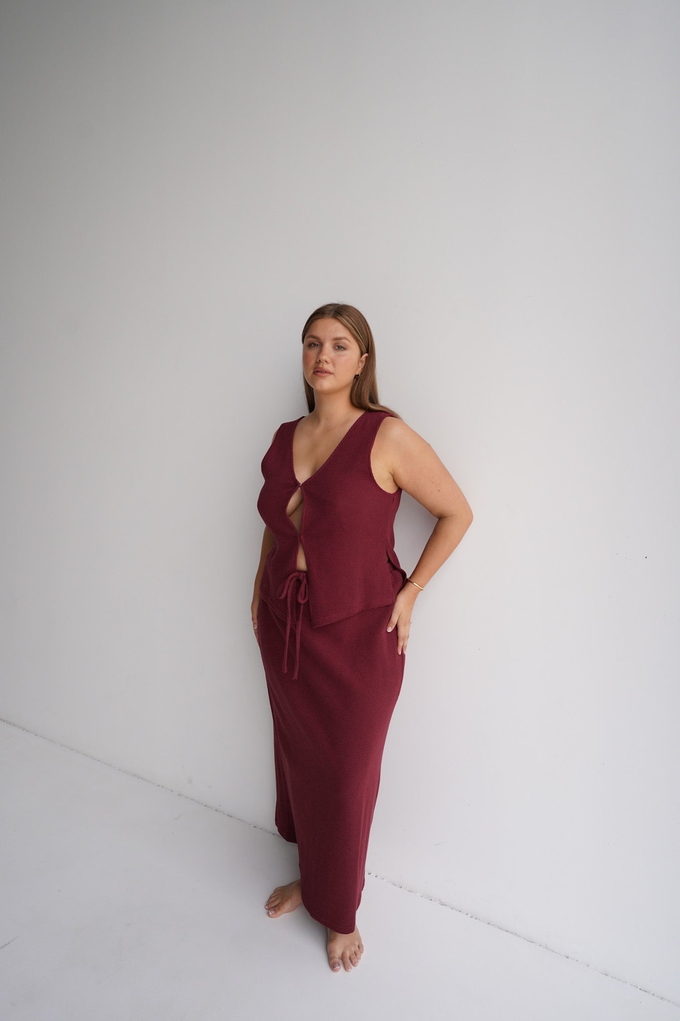 MARLEY WAFFLE MAXI SKIRT MERLOT - Fayt The Label
