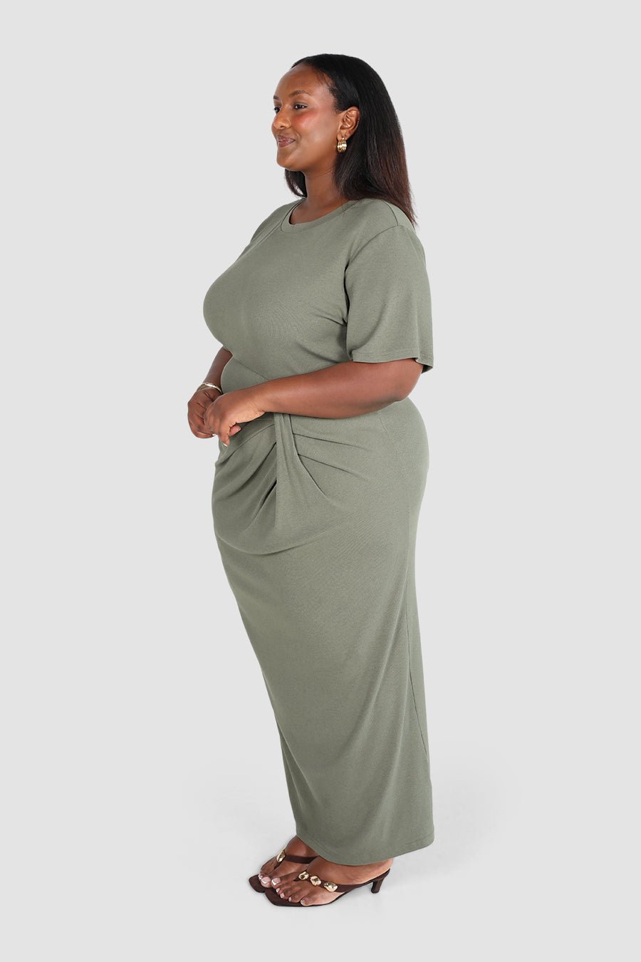 MARNIE RIB DRESS KHAKI - Fayt The Label