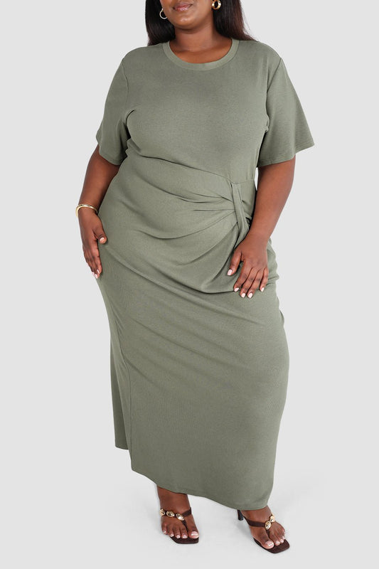 MARNIE RIB DRESS KHAKI - Fayt The Label