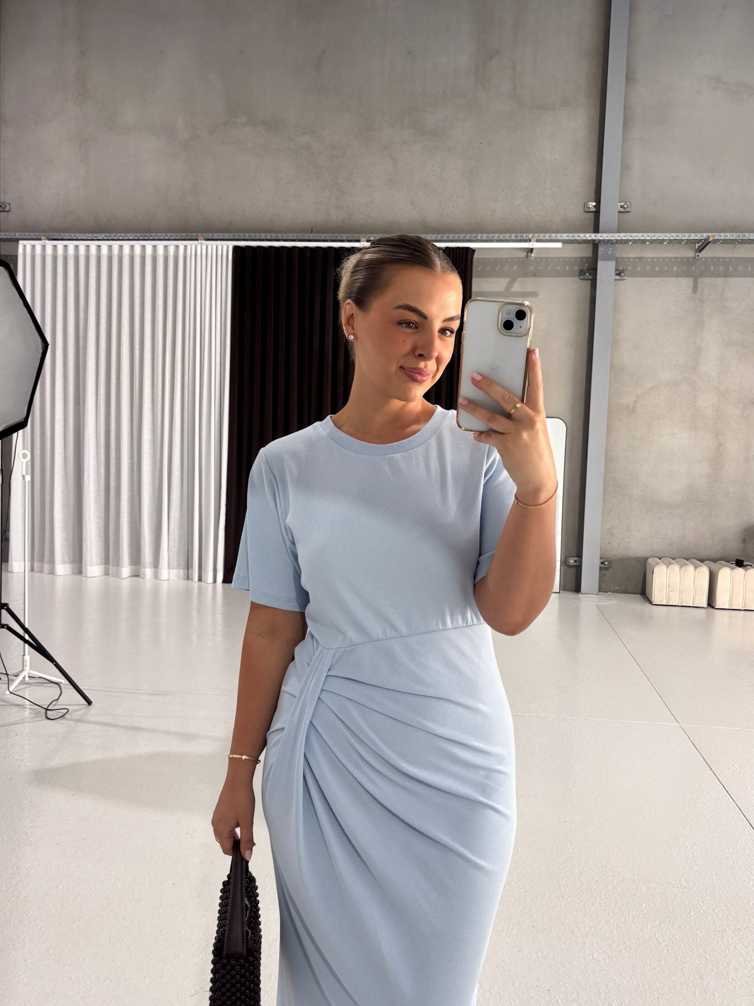 Marnie Rib Knit Dress Powder Blue Fayt The Label Marnie Rib Knit Dress Powder Blue Fayt The Label