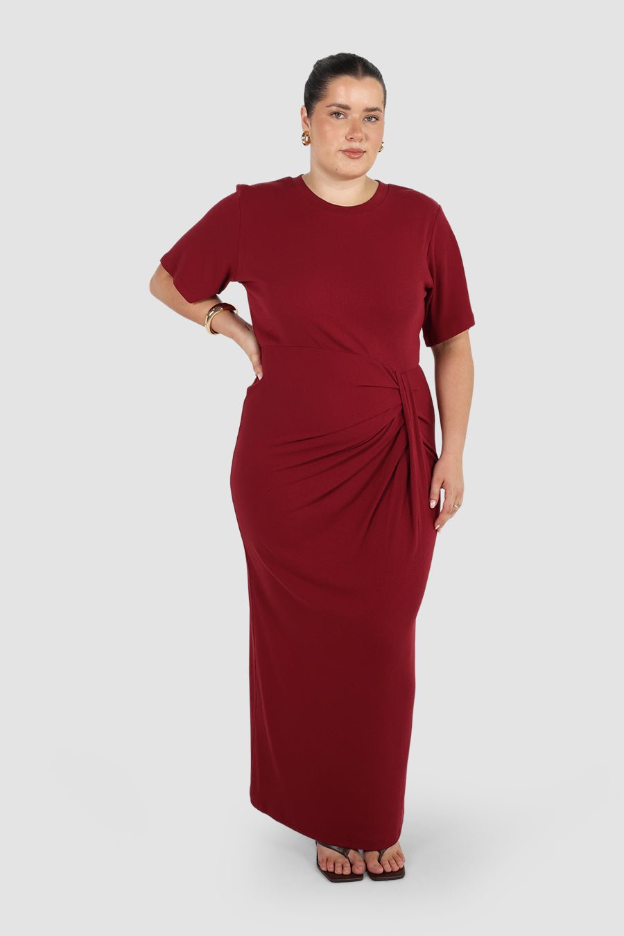 Marnie Rib Knit Dress Wine Fayt The Label Marnie Rib Knit Dress Wine Fayt The Label