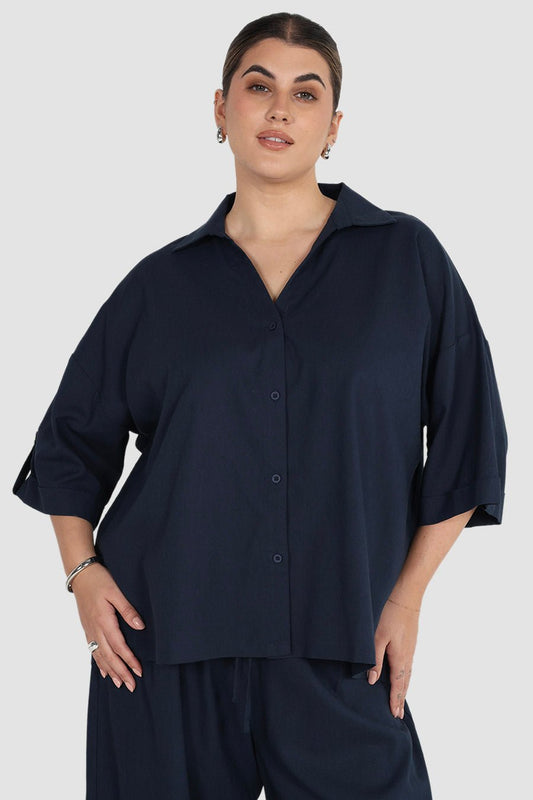 MILOS BUTTON SHIRT NAVY - Fayt The Label