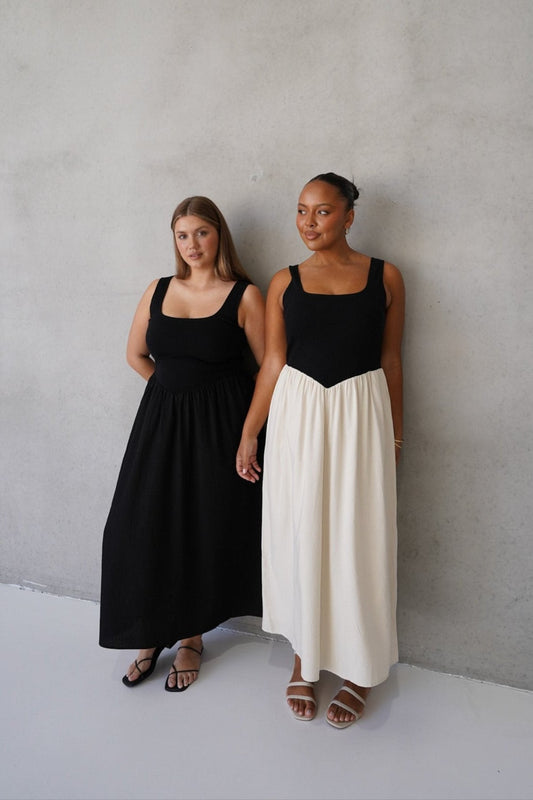 MYRA DRESS NEUTRAL/BLACK - Fayt The Label