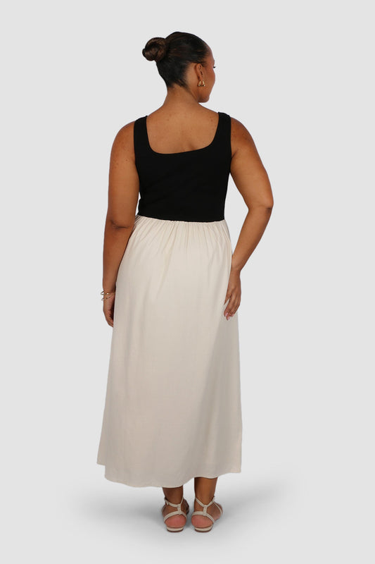 MYRA DRESS NEUTRAL/BLACK - Fayt The Label