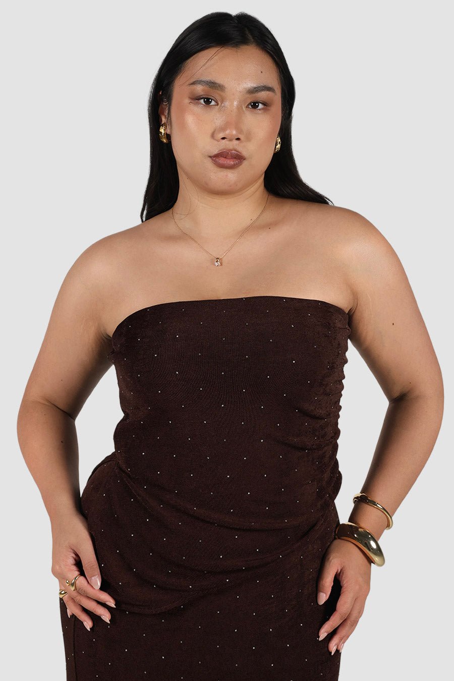 NAELLA TOP ESPRESSO SPARKLE - Fayt The Label