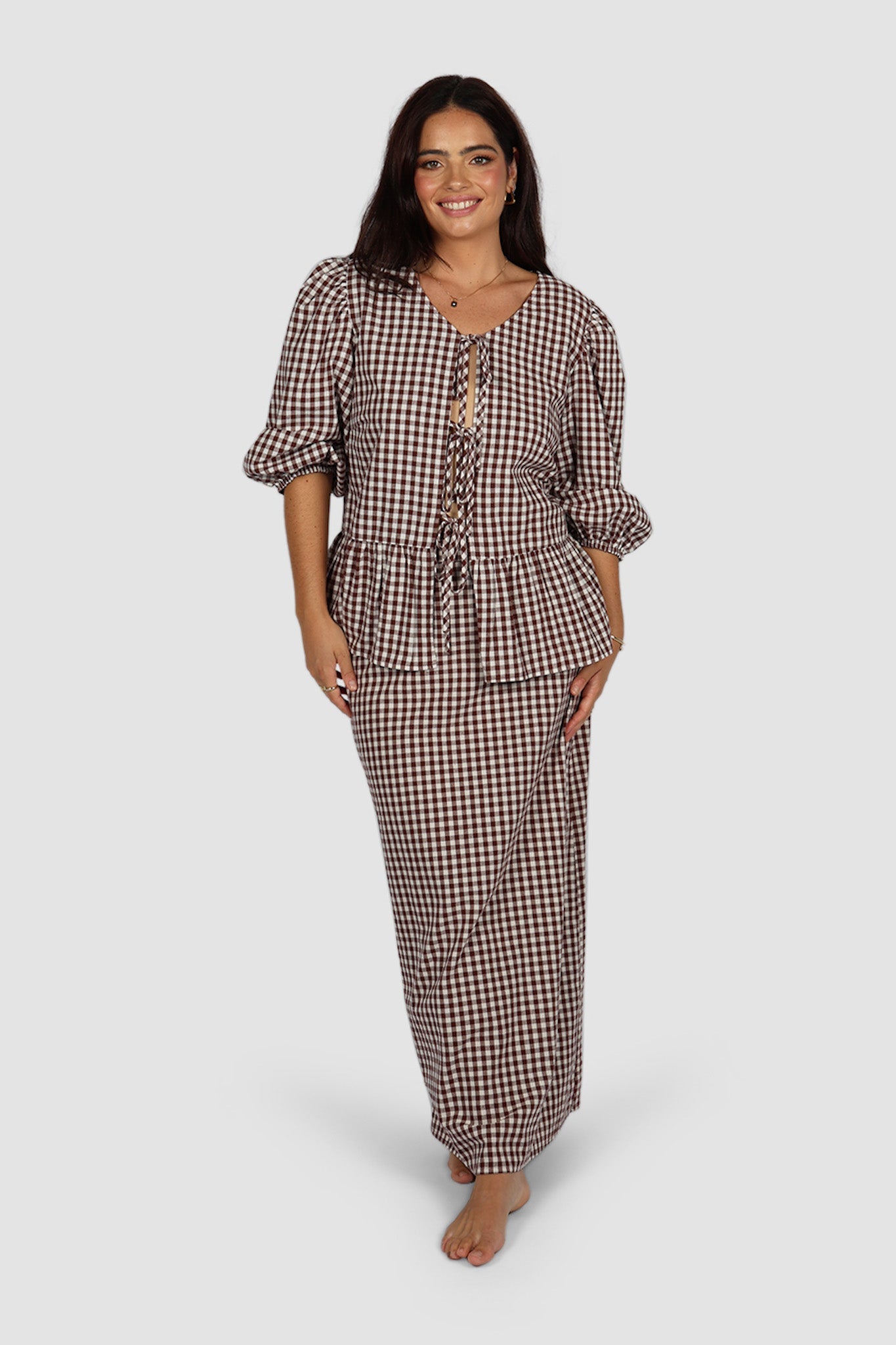 NIA SKIRT CHOC GINGHAM - Fayt The Label