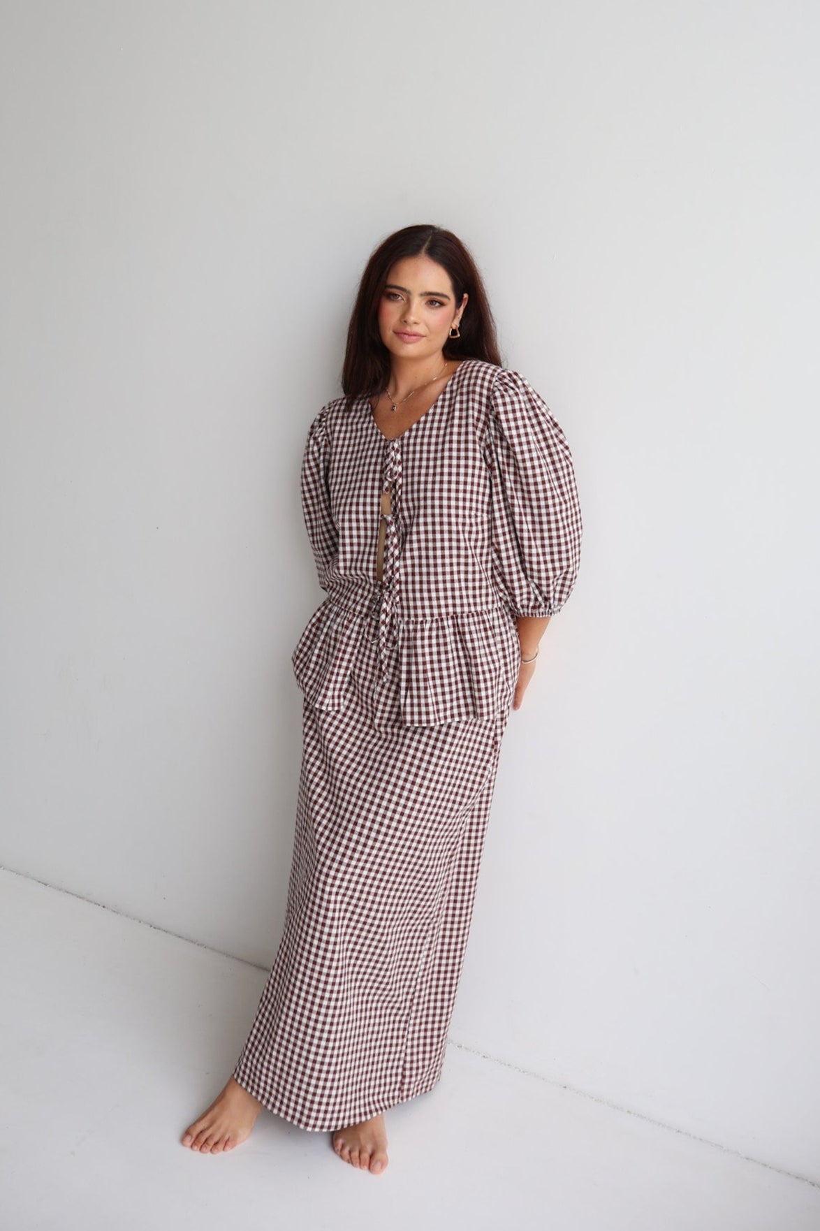 NIA SKIRT CHOC GINGHAM - Fayt The Label