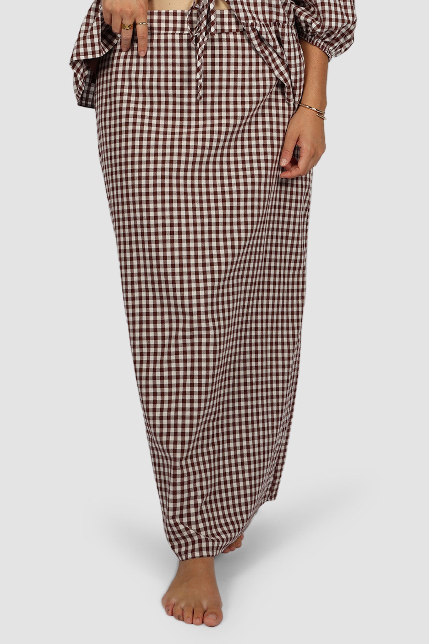 NIA SKIRT CHOC GINGHAM - Fayt The Label