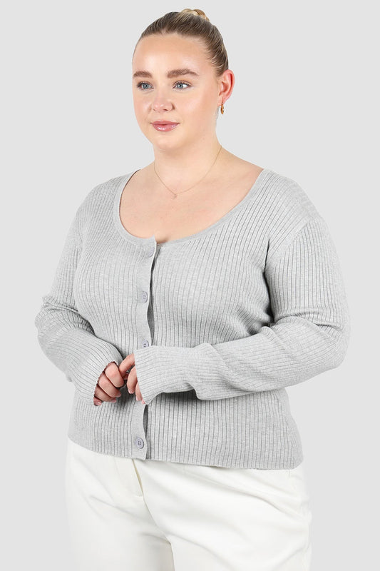 NIVARA RIB CARDIGAN GREY MARLE - Fayt The Label