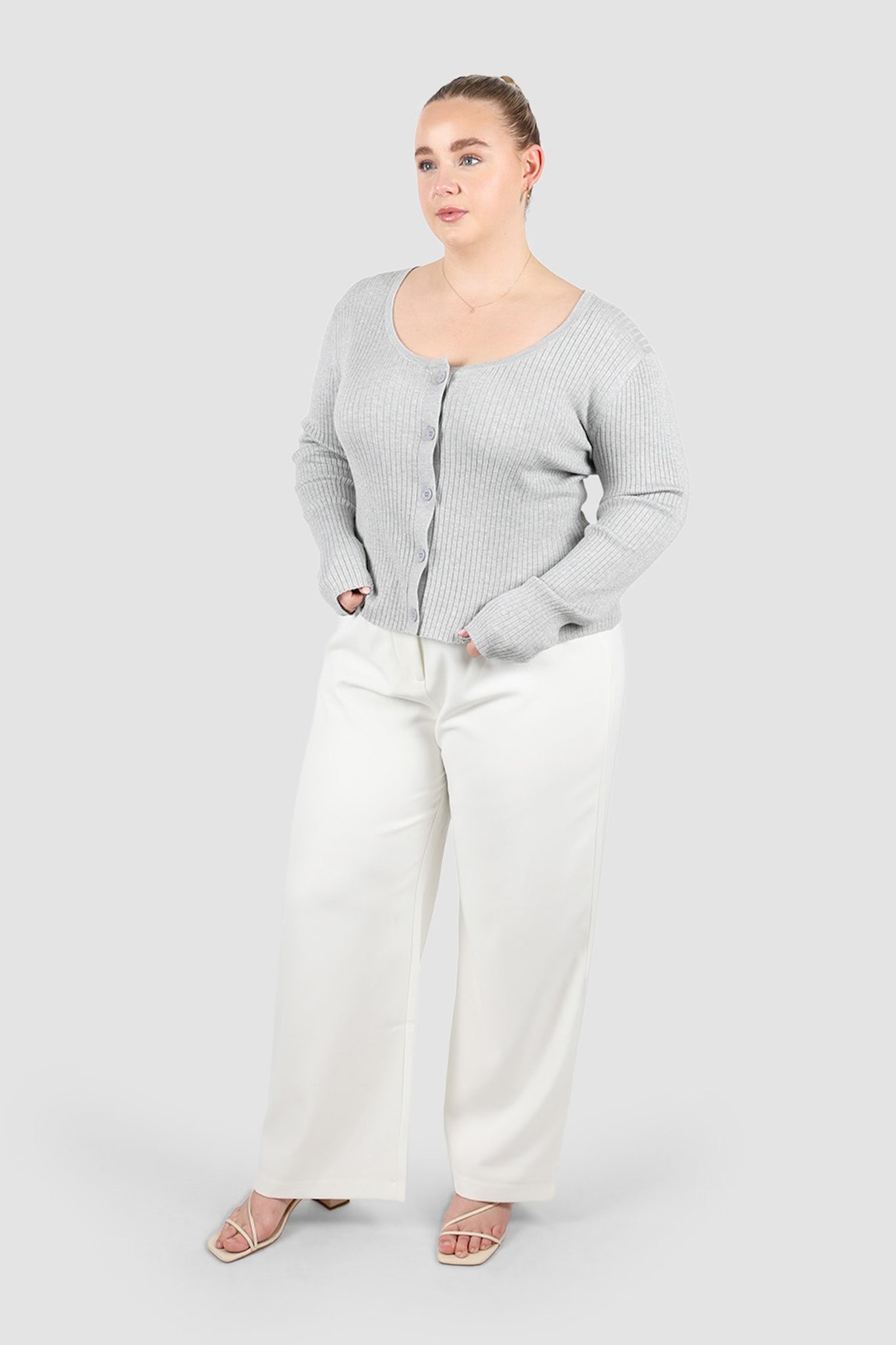 NIVARA RIB CARDIGAN GREY MARLE - Fayt The Label