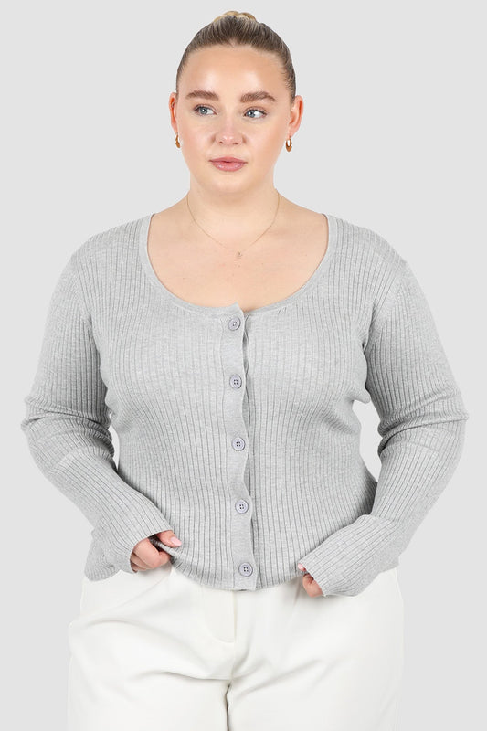 NIVARA RIB CARDIGAN GREY MARLE - Fayt The Label