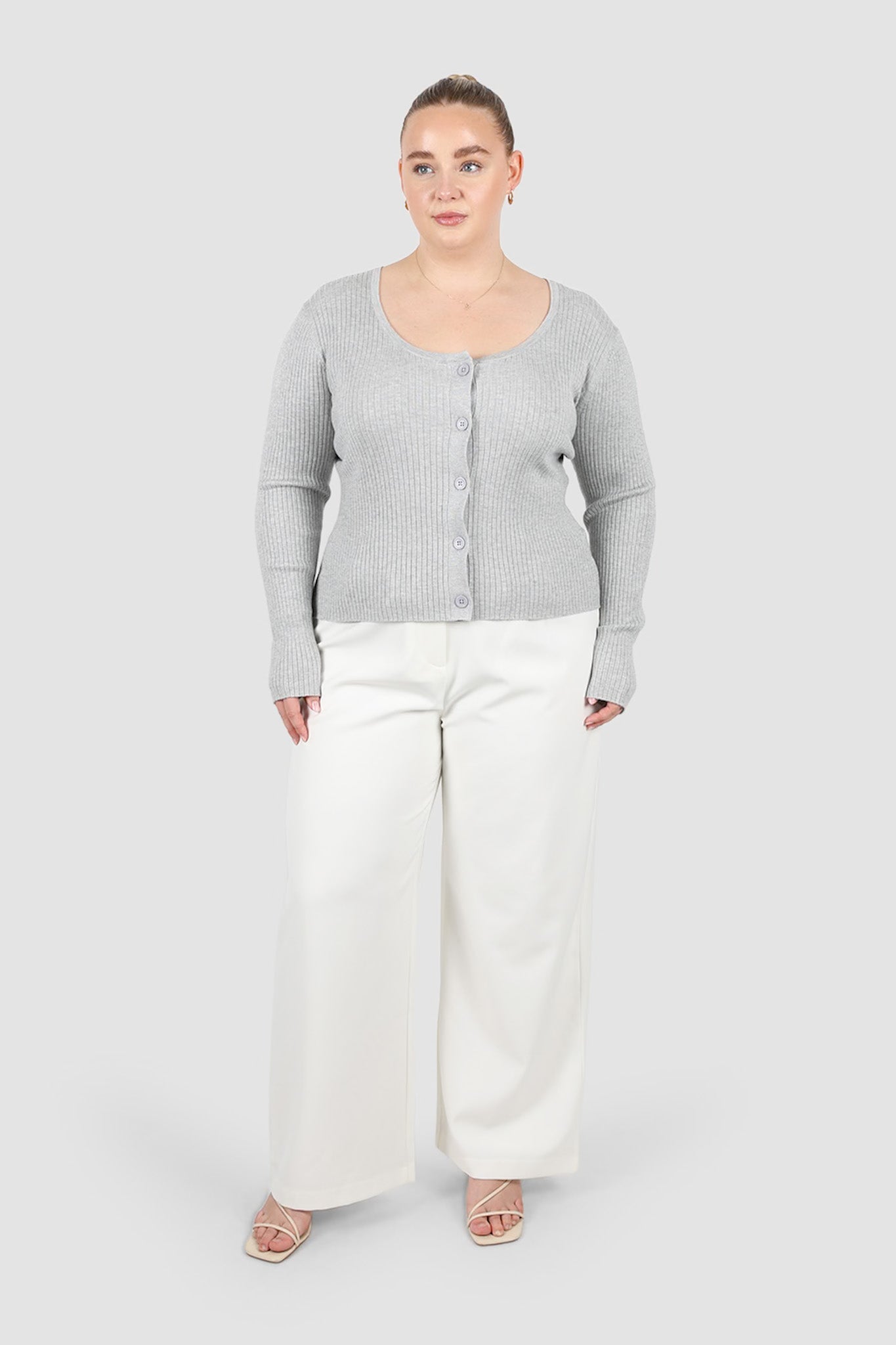 NIVARA RIB CARDIGAN GREY MARLE - Fayt The Label