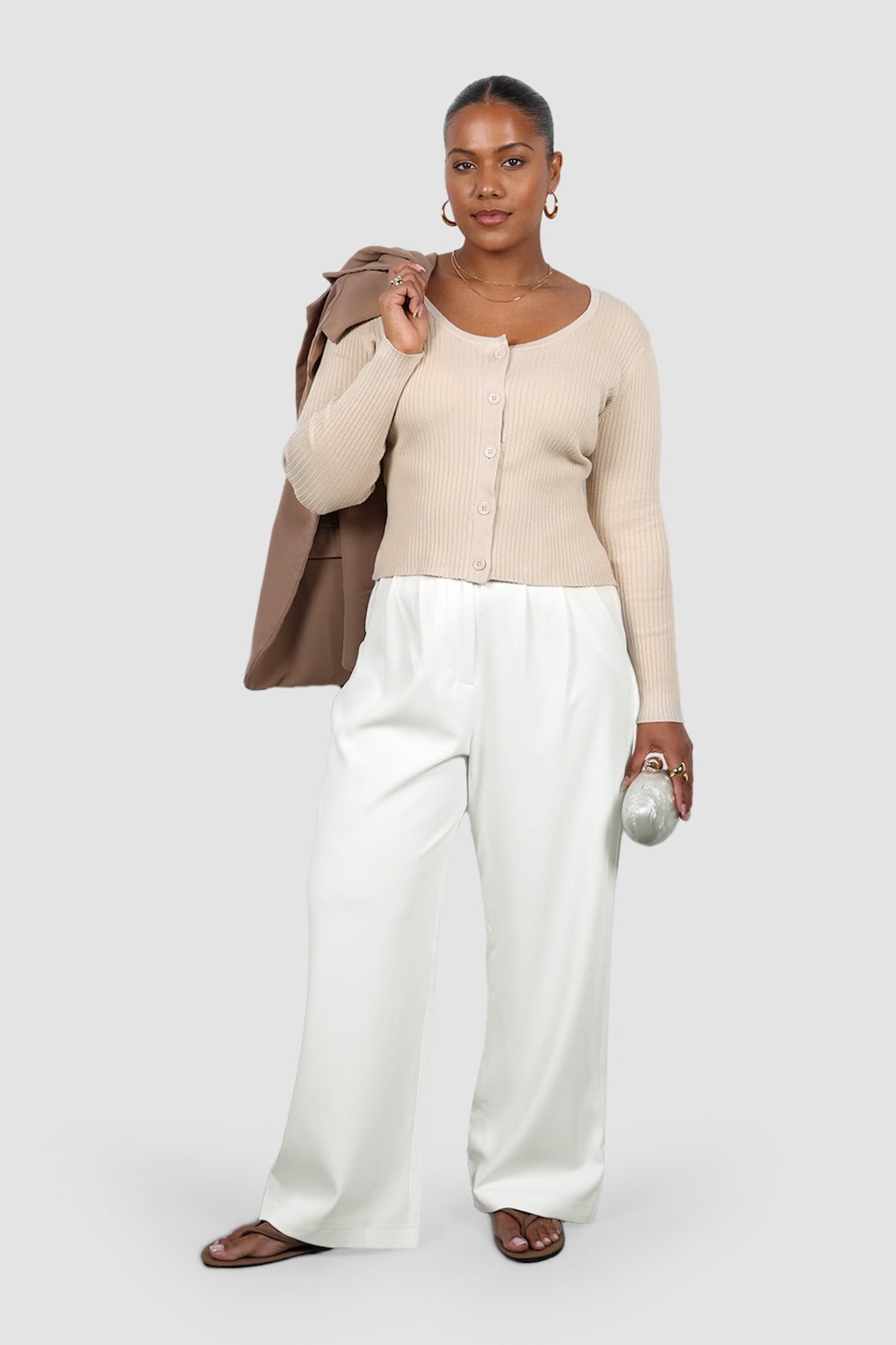 NIVARA RIB CARDIGAN NEUTRAL - Fayt The Label